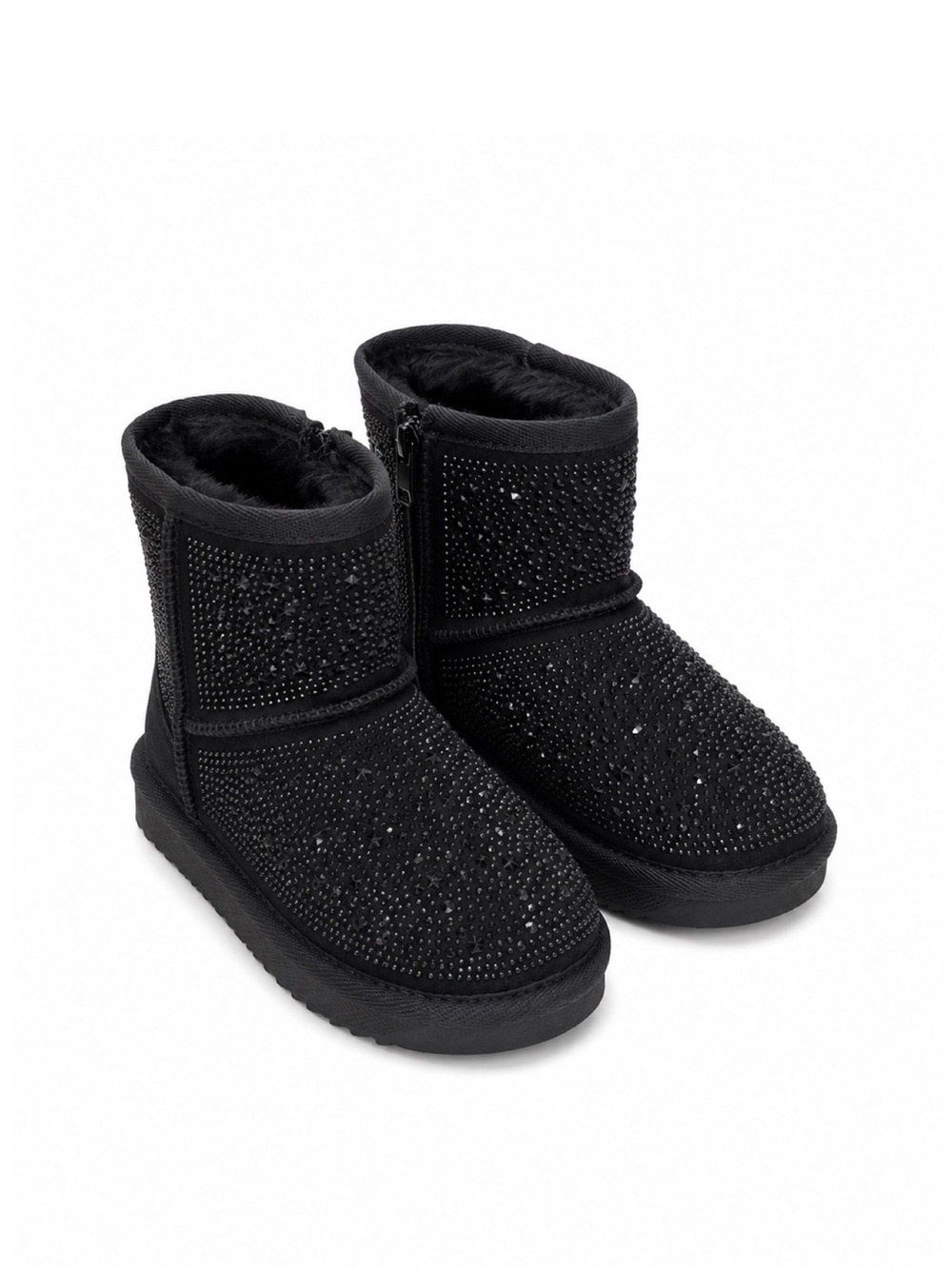 Kids Black Faux-Fur Lined Sparkle Snow Boots